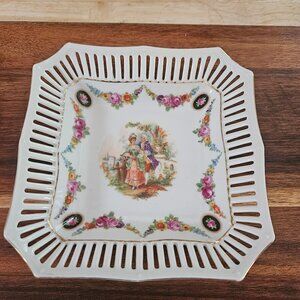 vintage Schumann courting dish Germany reticulated porcelain 6''sqaure
